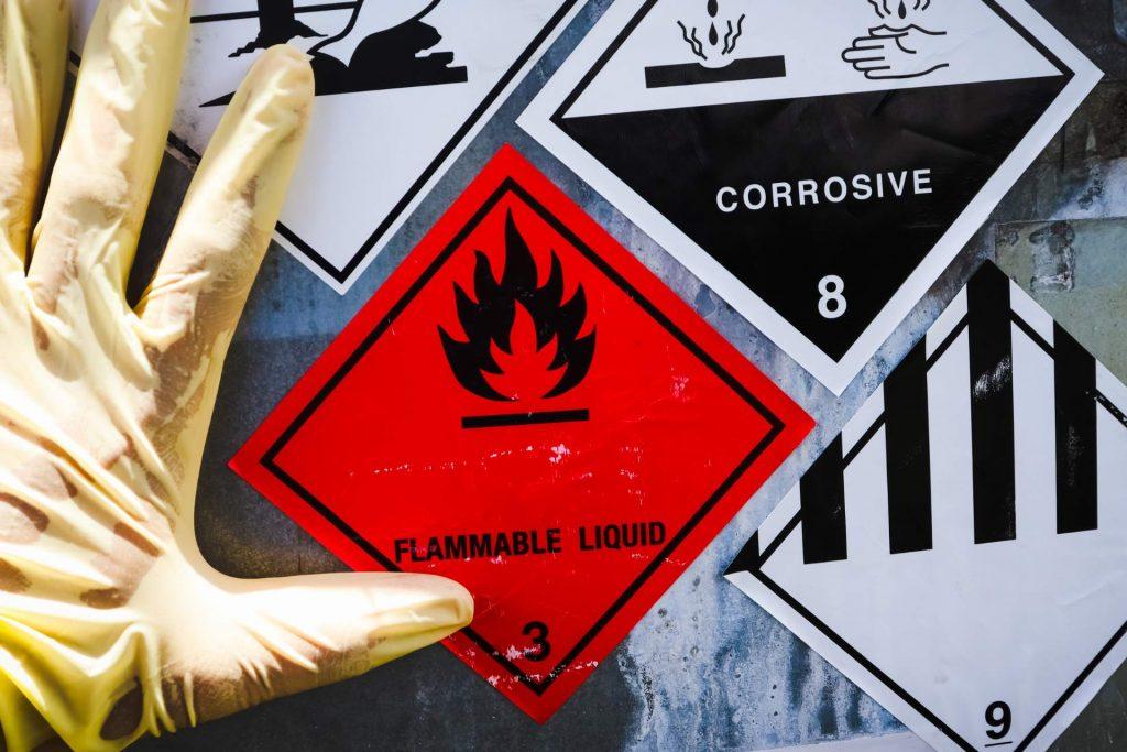 Flammable and Corrosive chemical warning labels
